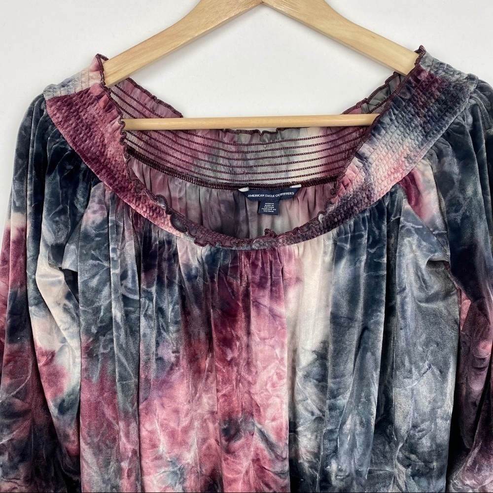 AMERICAN Eagle Multi Tie-Dye Velvet Off Shoulder Long Sleeve Top - Picture 3 of 14